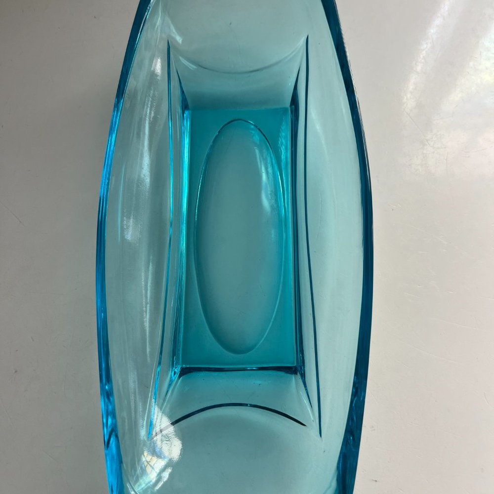 2 Pieces Bundle of Bright Blue Cut Glass- Plate and Candy Dish - Picture 6 of 11